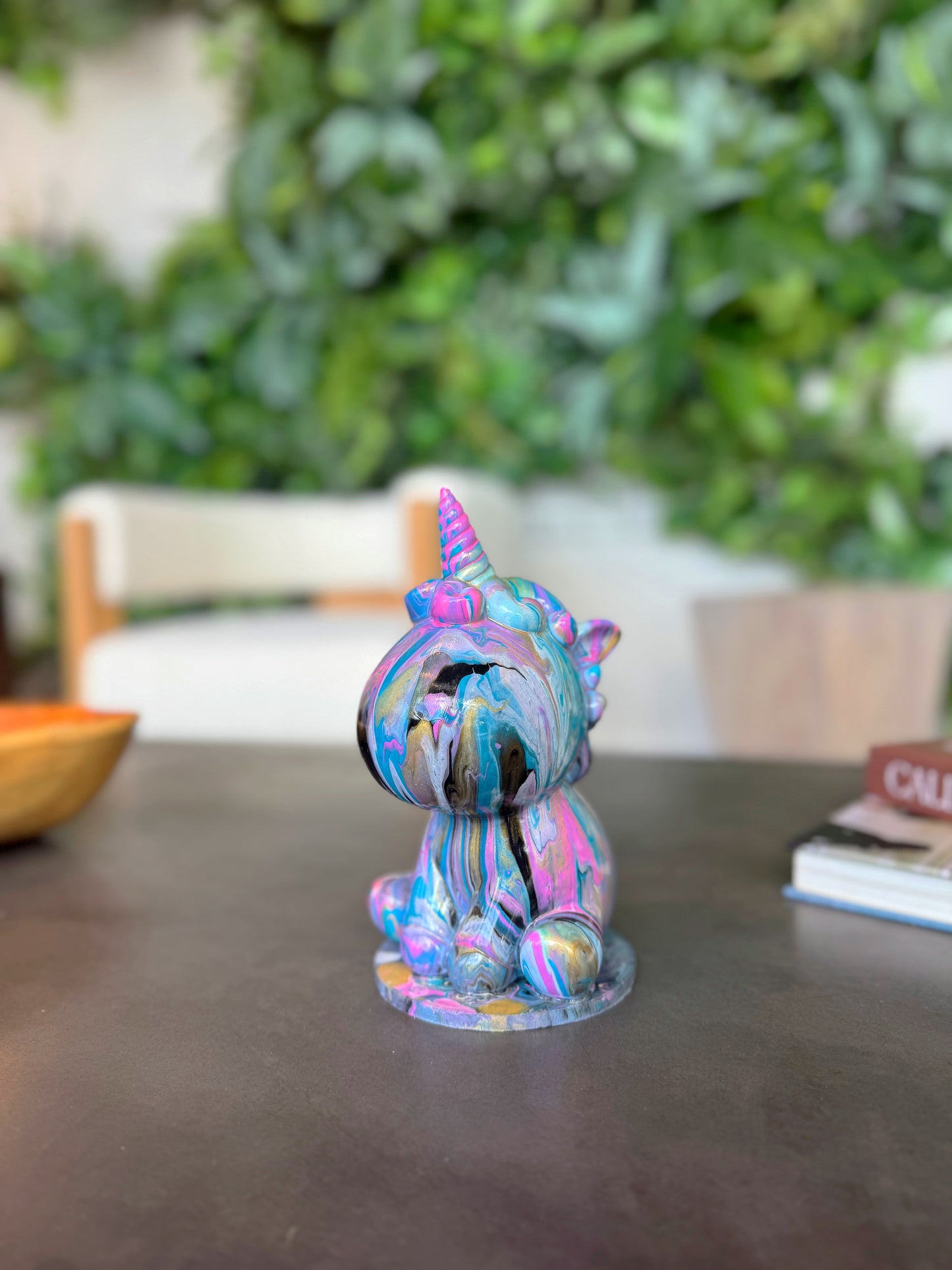Completed Fluffy created using Abstract Kits’ fluid art kit, showcasing vibrant abstract colors from one of our signature palettes.